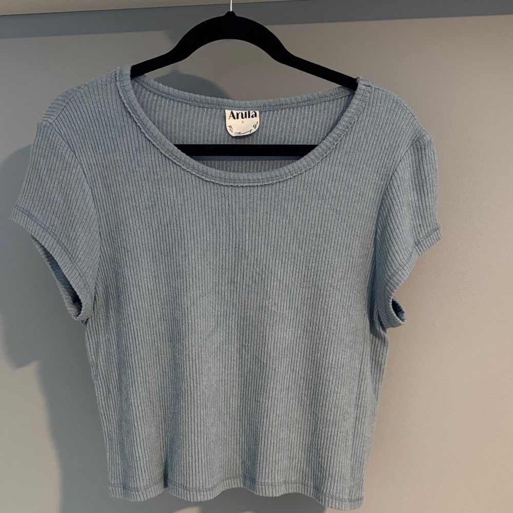 Arula Short Sleeve Ribbed sweater Tee in Light Blue size A